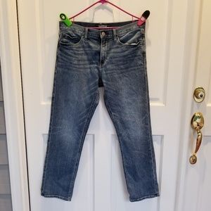 Medium-wash blue jeans